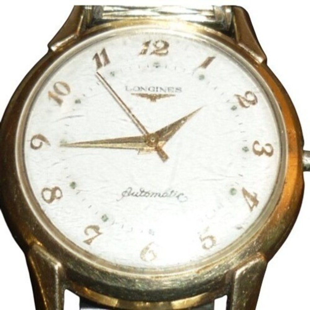 Longines Automatic 10k Gold Filled‎ Mens Watch White Dial Vintage Spiedel Band